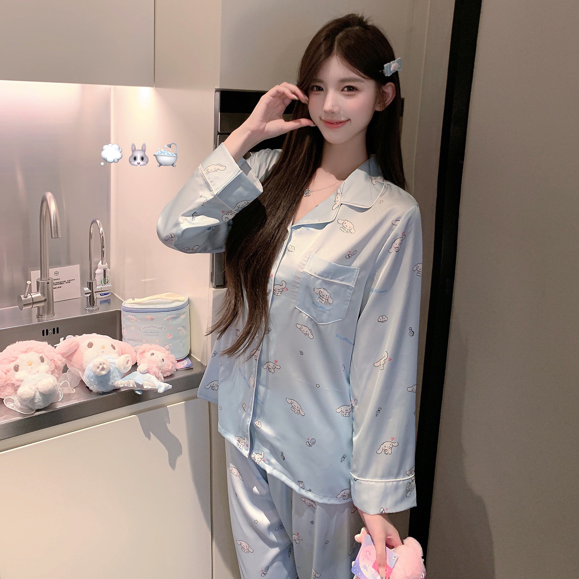 捞捞酱「眠眠大耳狗」冰丝纯欲性感甜美家居服睡衣烫钻卡通舒适25