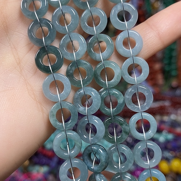 玛瑙/玉髓未镶嵌珠宝半成品天然蓝水翡翡卡10mm一条