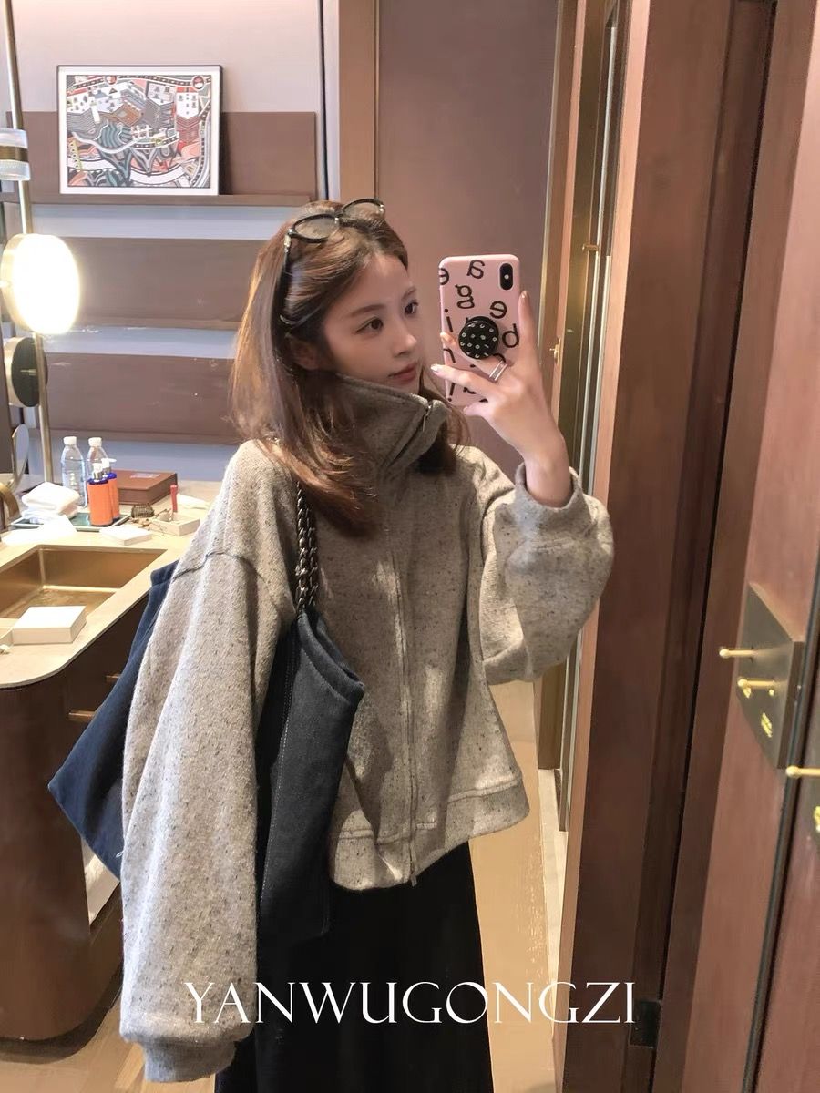 秋季开衫女时尚宽松慵懒风设计感款卫衣韩版秋冬长袖百搭2663#