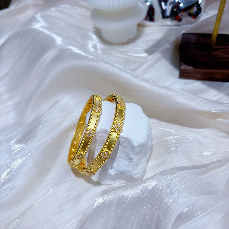 足银手镯 足银镀金【四叶万花筒手镯】黄色梵家时尚百搭大气