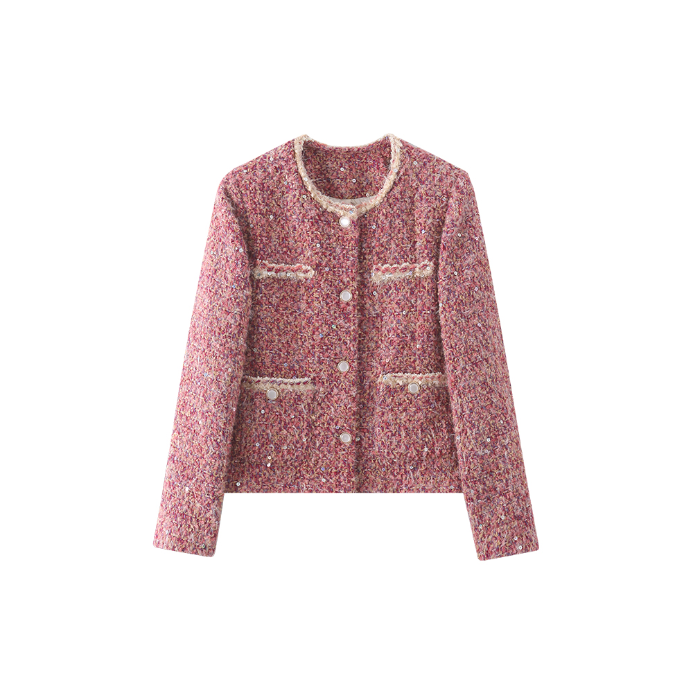 冬季新款圆领小香风编制鹅绒外套58869286