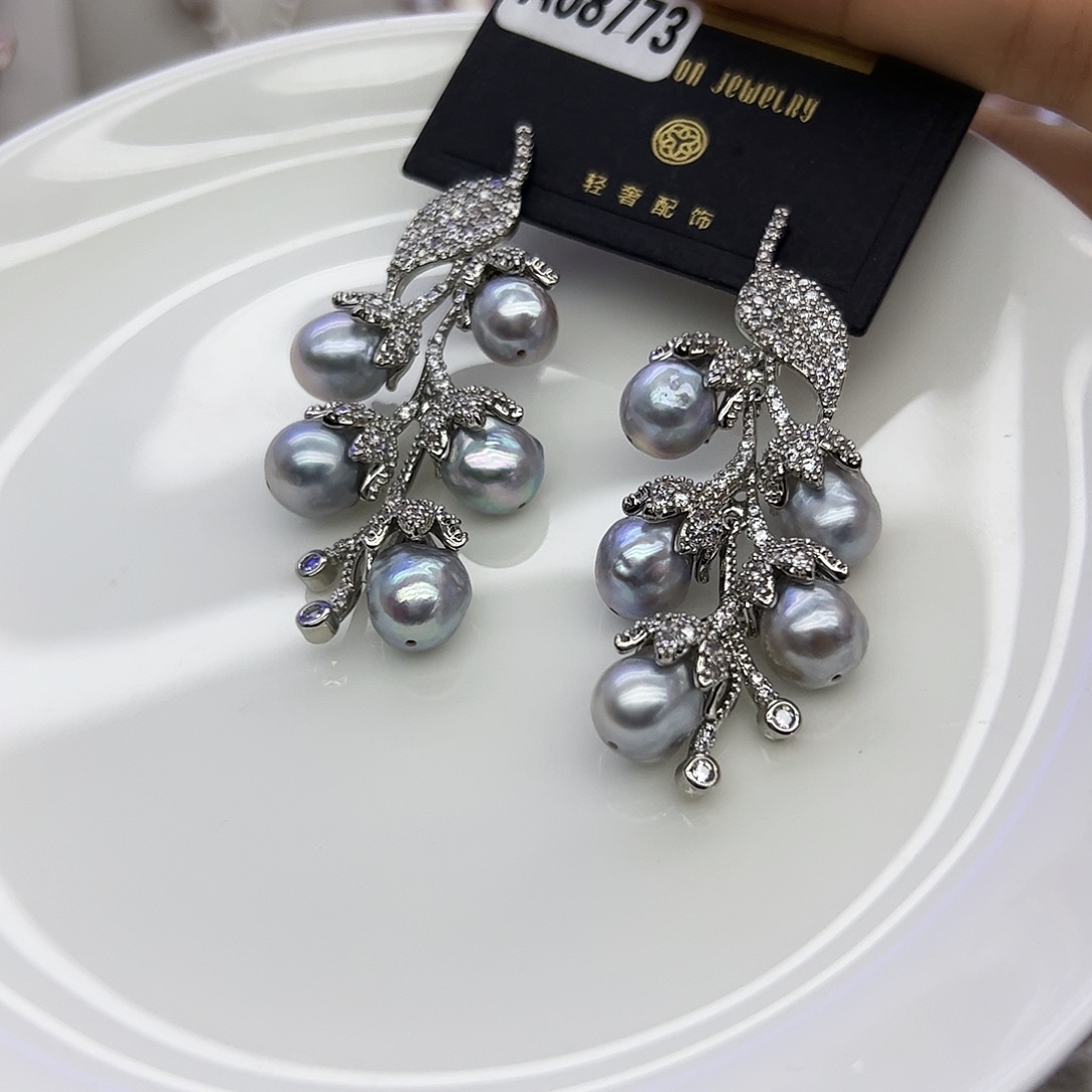 耳饰银S925镶嵌淡水珍珠