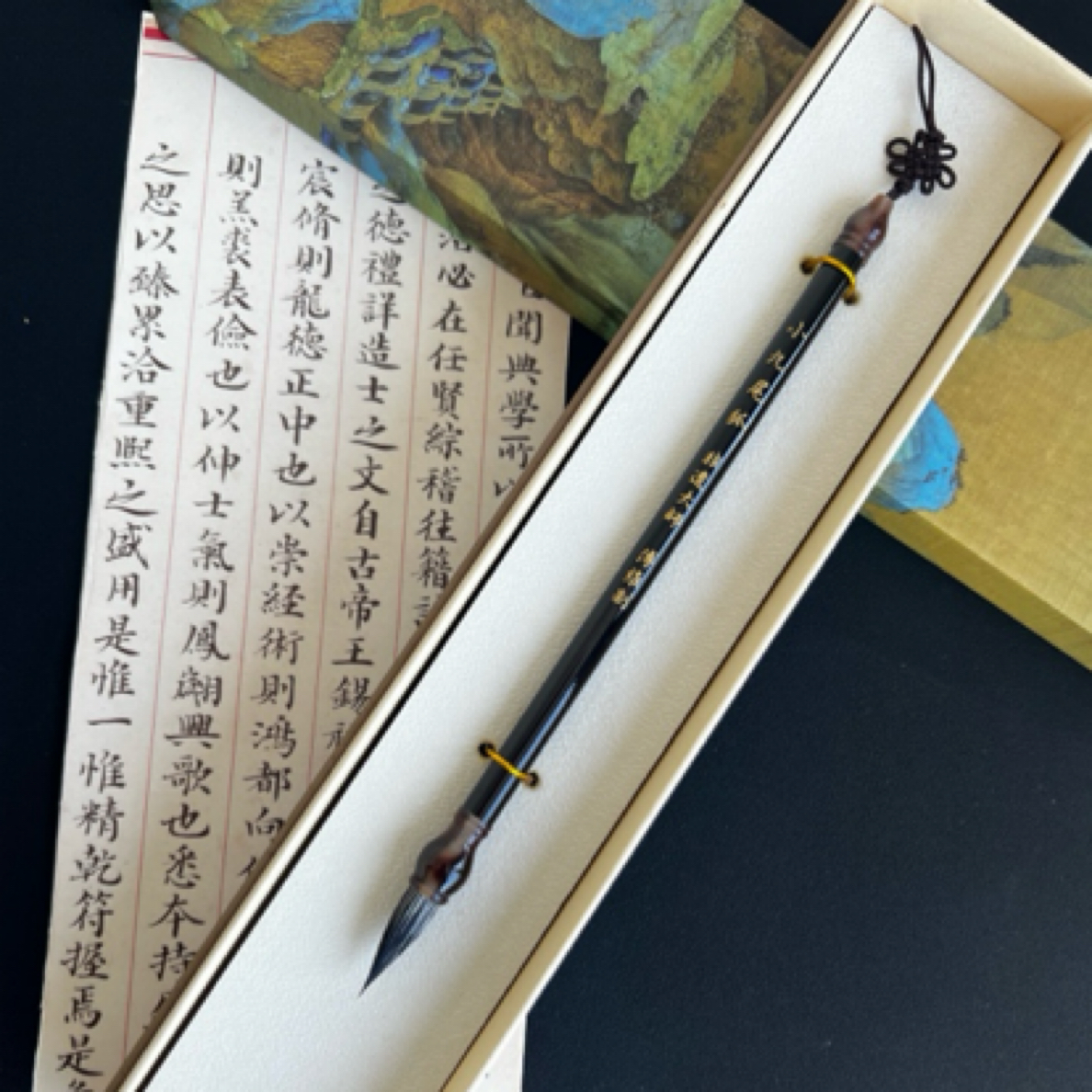 【小九尾狐】非遗亲制进口狐狸毛小楷毛笔 小号九尾狐 黑檀木玛瑙笔