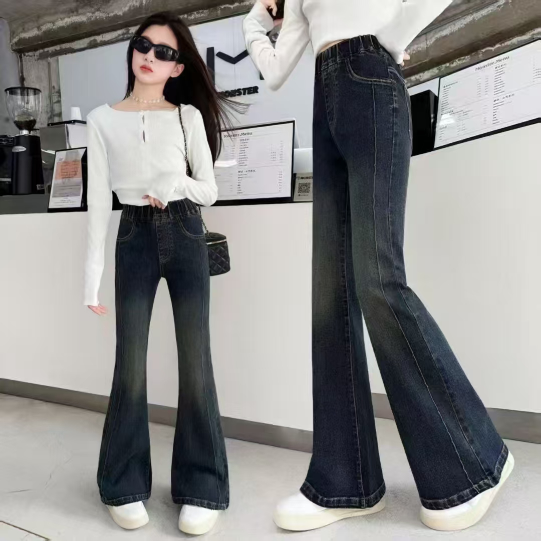 女童牛仔裤春秋款2025新款儿童洋气时髦春秋季喇叭裤中大童微喇裤
