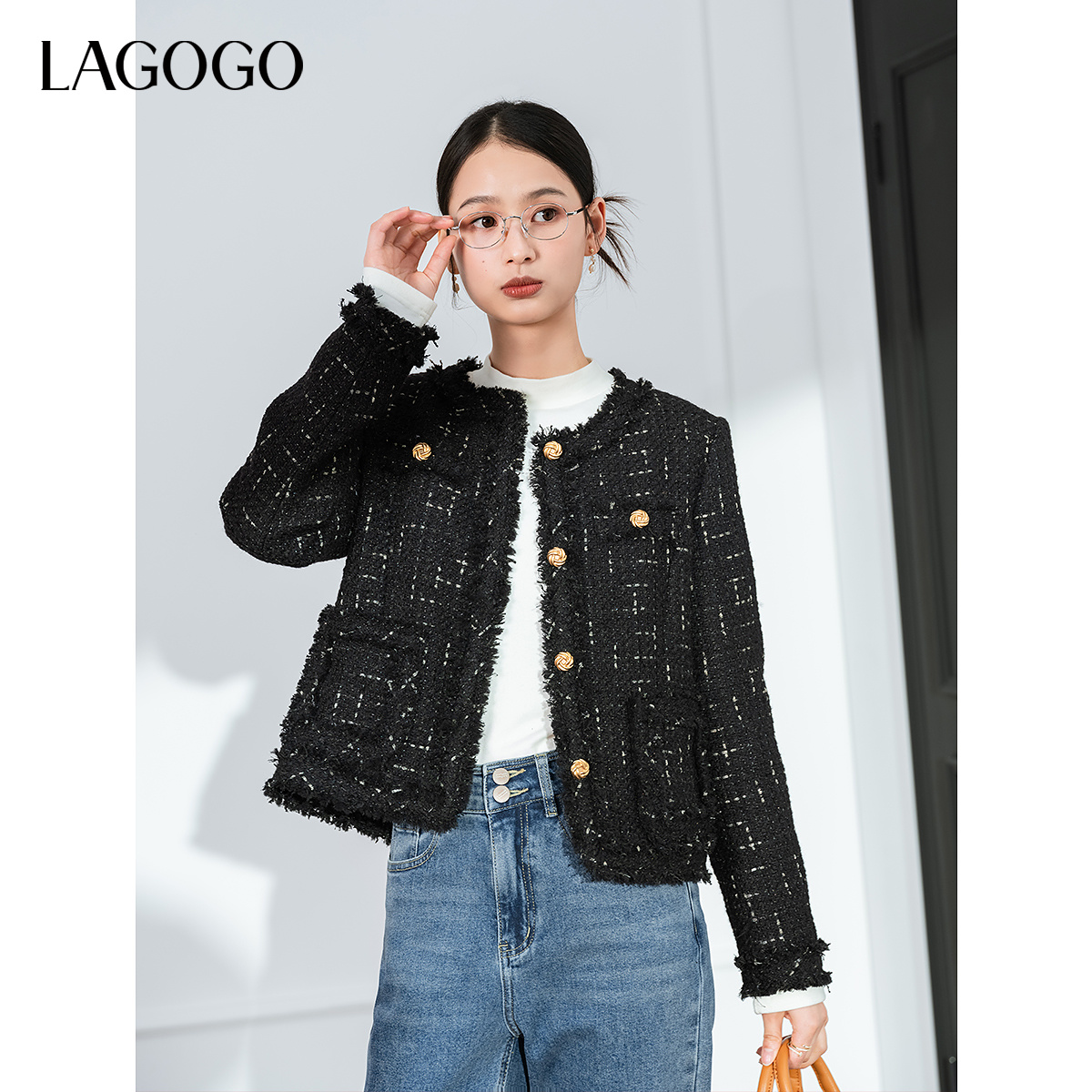 lagogo拉谷谷年新款小香风流苏优雅舒适羽绒服女NCYY23XA62