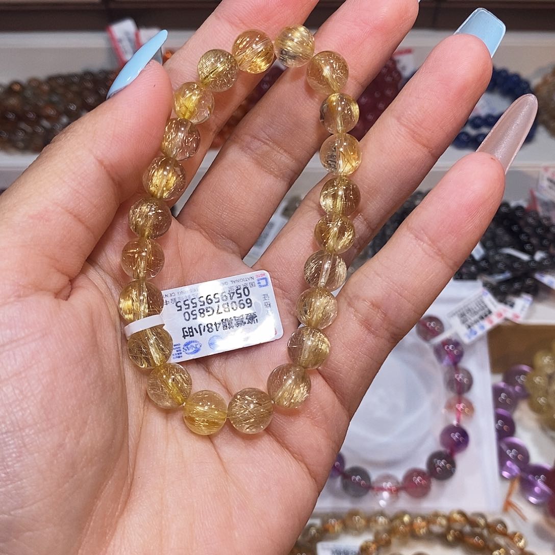 ****c发晶手链未镶嵌钛晶金发8.6mm