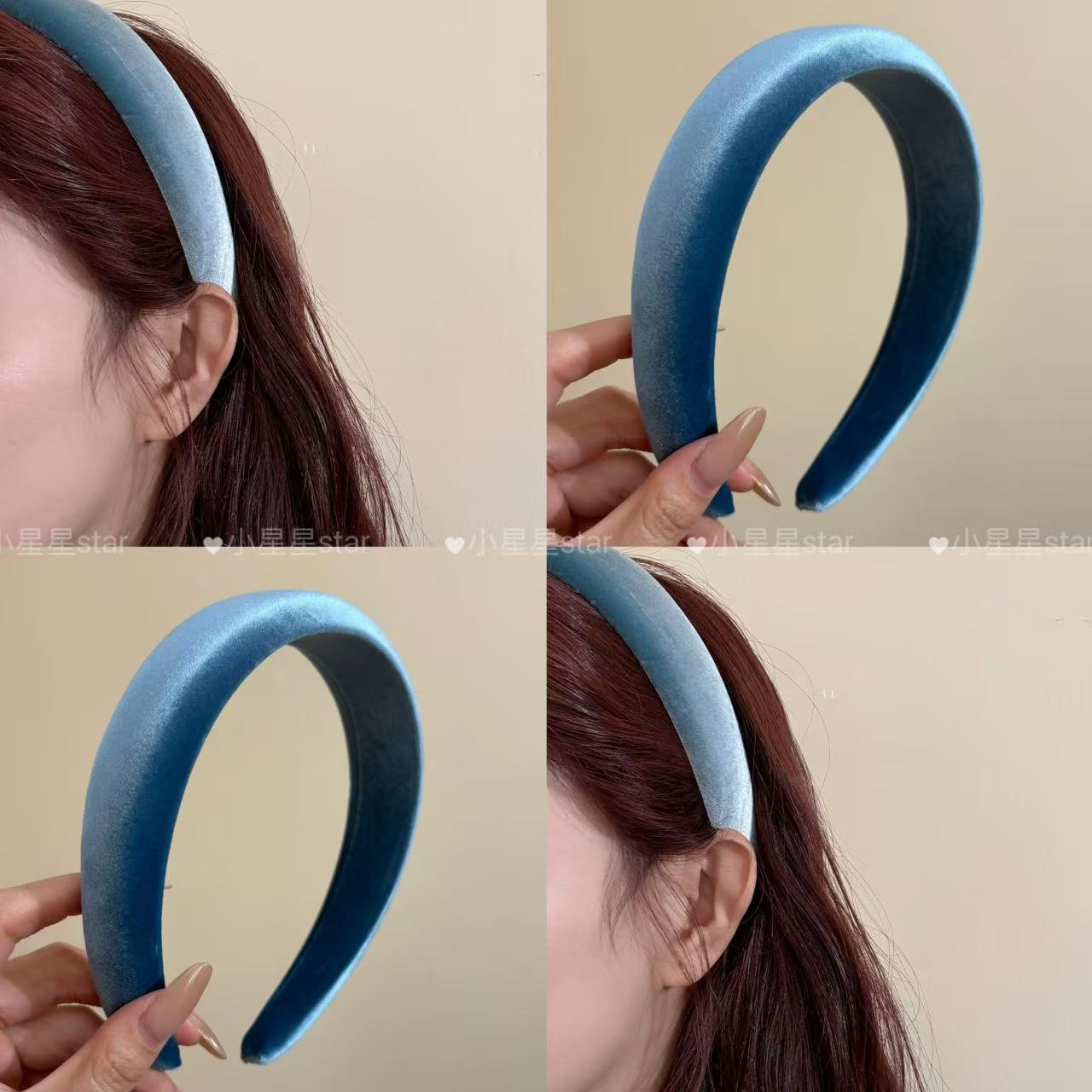 韩系奶油色复古绒面海绵高颅顶发箍