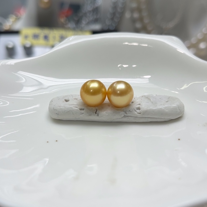 海水珍珠耳饰银S925镶嵌9-10mm