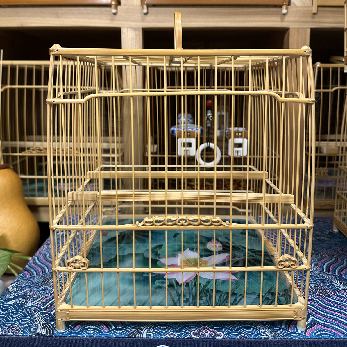 绣眼亮笼，卫青老师四面罗汉提手款，海浪门团云花拉丝直跳20.5尺寸