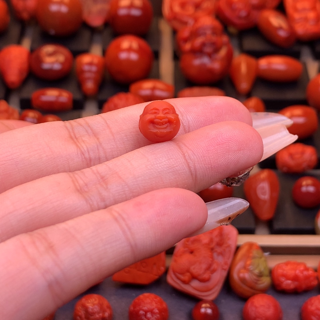 南红玛瑙未镶嵌保山弥勒佛头9.5mm