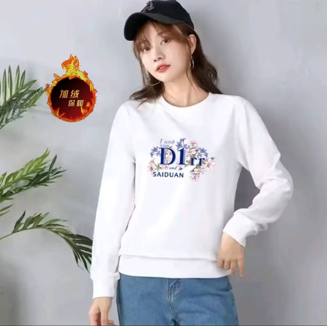 女款  加绒卫衣秋冬长袖银狐绒保暖上衣短款(DI花朵)
