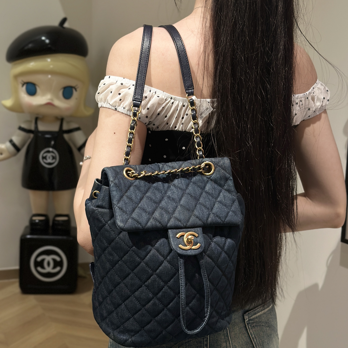 95新 Chanel/香奈儿 YUMU中古/Chanel萨尔兹堡丹宁牛仔双肩包