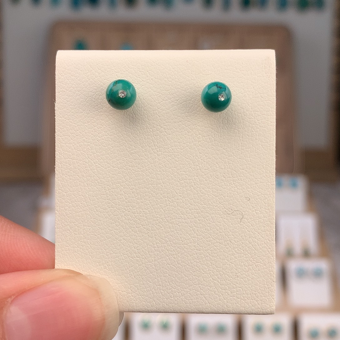绿松石银S925镶嵌耳饰