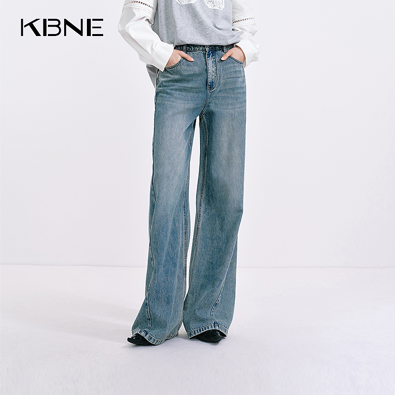 KBNE牛仔裤女款爆款2025新款复古宽松水洗牛仔裤通勤裤子阔腿裤女