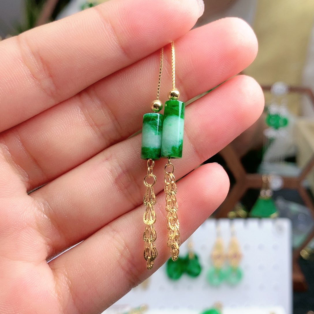 翡翠耳饰银S925镶嵌耳饰