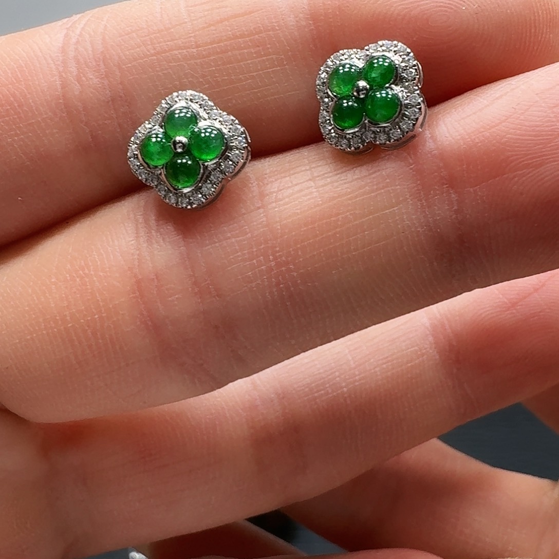 翡翠耳饰18K金镶嵌耳饰