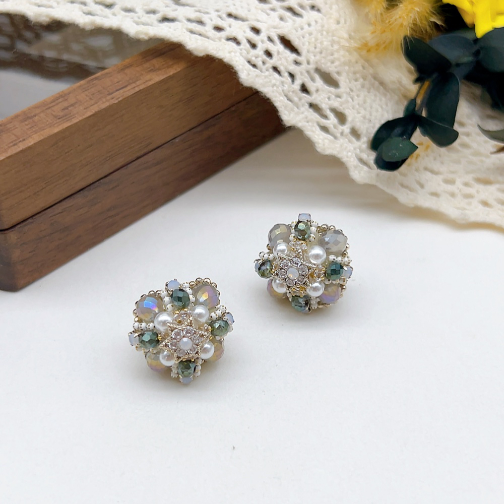 铜合金仿珍珠耳饰 银针 56930 好啊商店 重工花花耳钉