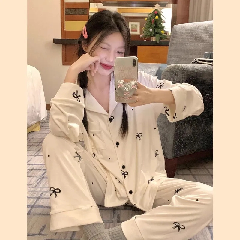 德绒长袖2025款冬季春季皮筋睡衣家居服套装薄款甜美套装韩版