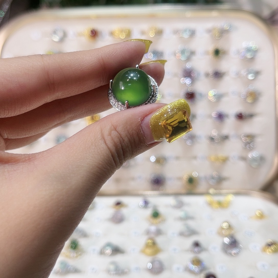 蛇纹石玉戒指银S925镶嵌