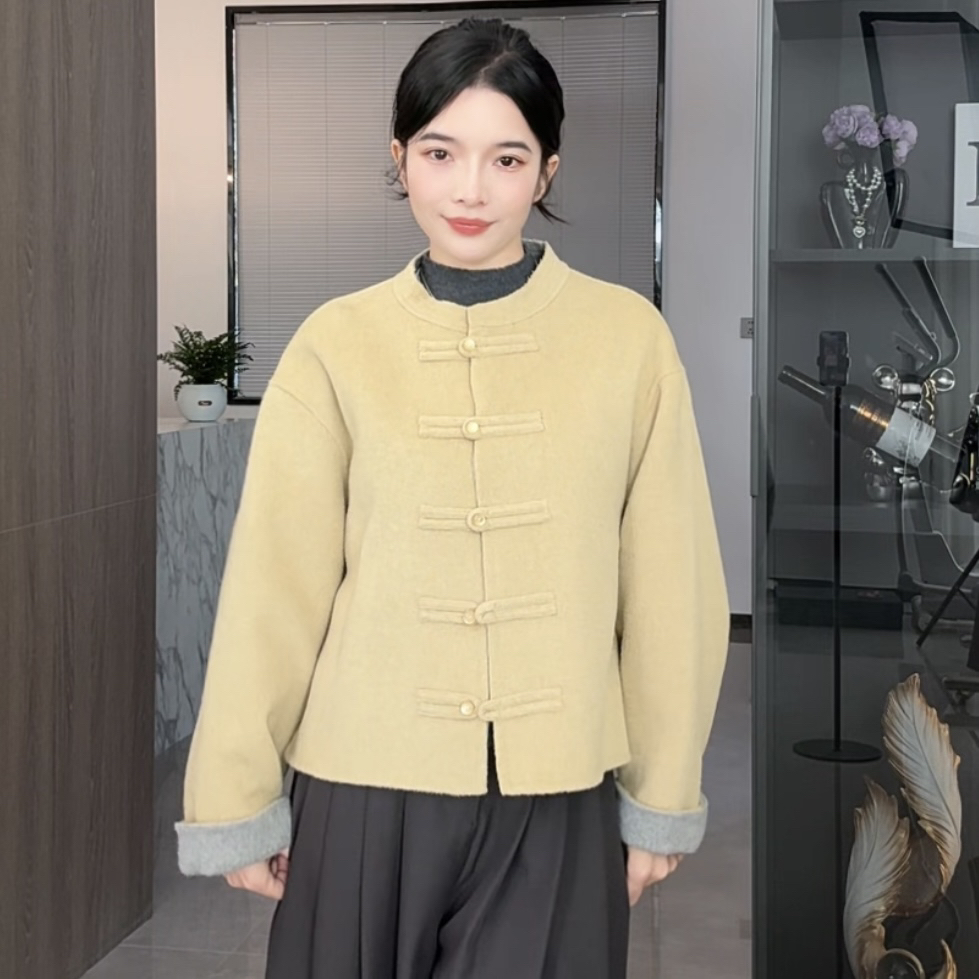 小个子双面羊毛大衣短款毛呢国风款高级短款毛呢外套女款