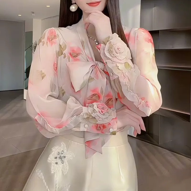 【536】女装法式复古新款碎花衬衫超好看设计感小众洋气时尚小衫