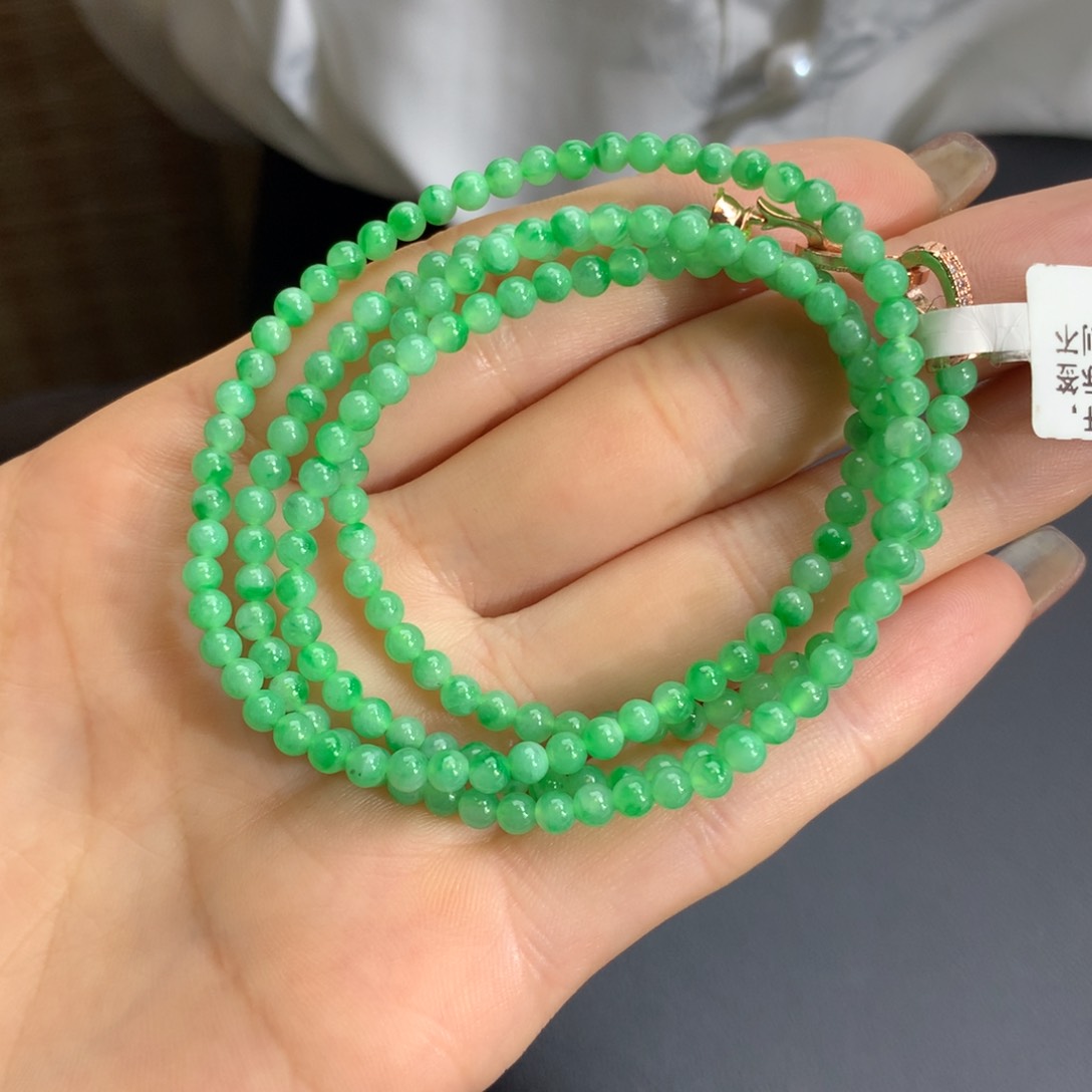 翡翠手链未镶嵌泡***?冰胶果阳绿飘绿花项链卡3.6m m