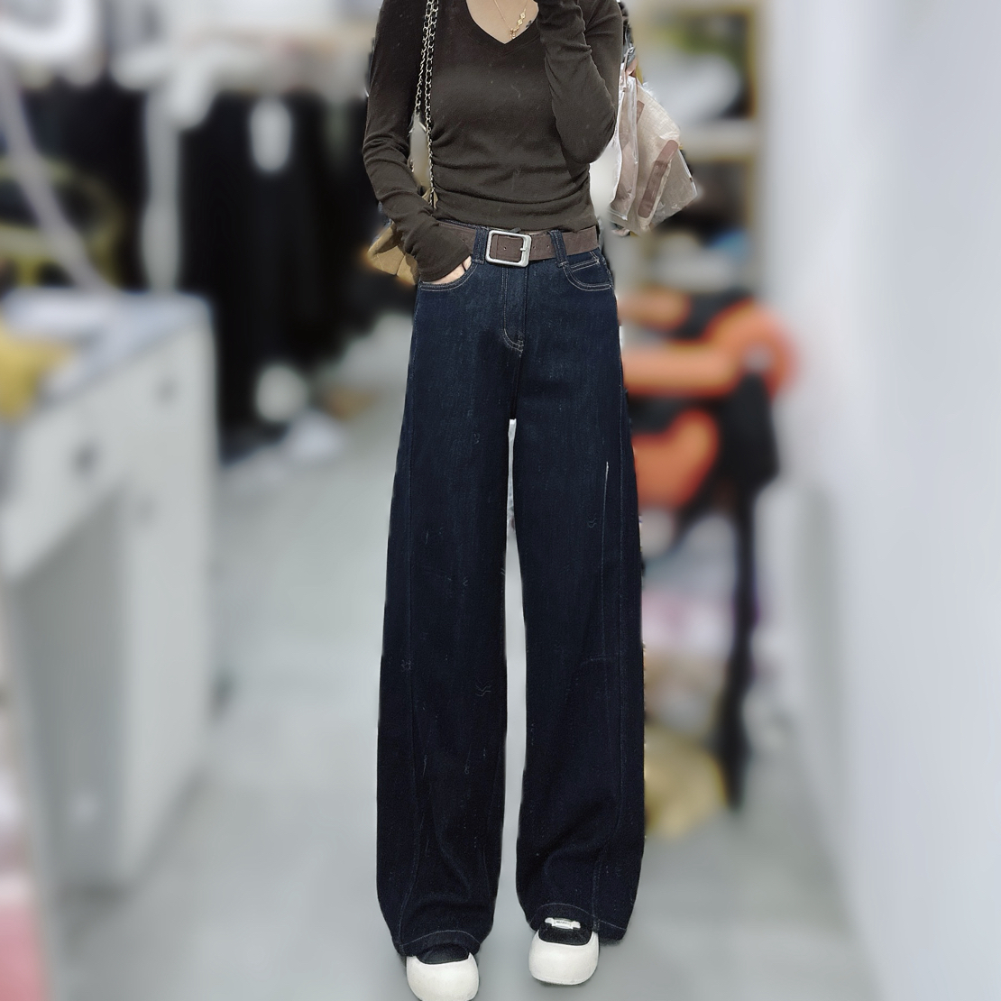 炫彩阁65353-1【加绒加厚显瘦水洗弯刀牛仔裤】