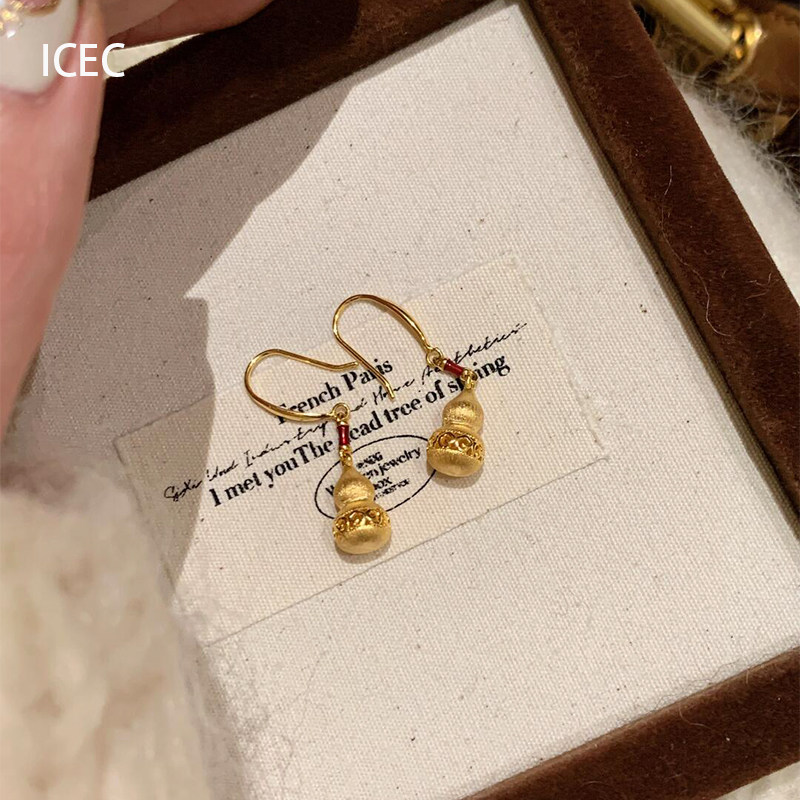 铜合金耳饰 梅姐饰品21 「福禄生花」新中式金色小葫芦新年耳饰