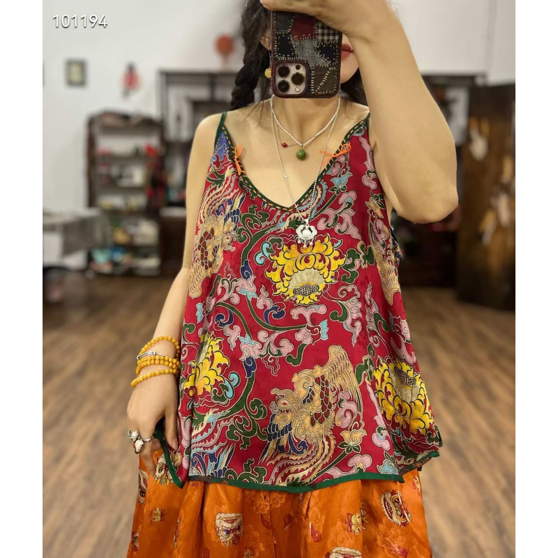 8719新中式高定花萝提花手工缝线国风吊带背心