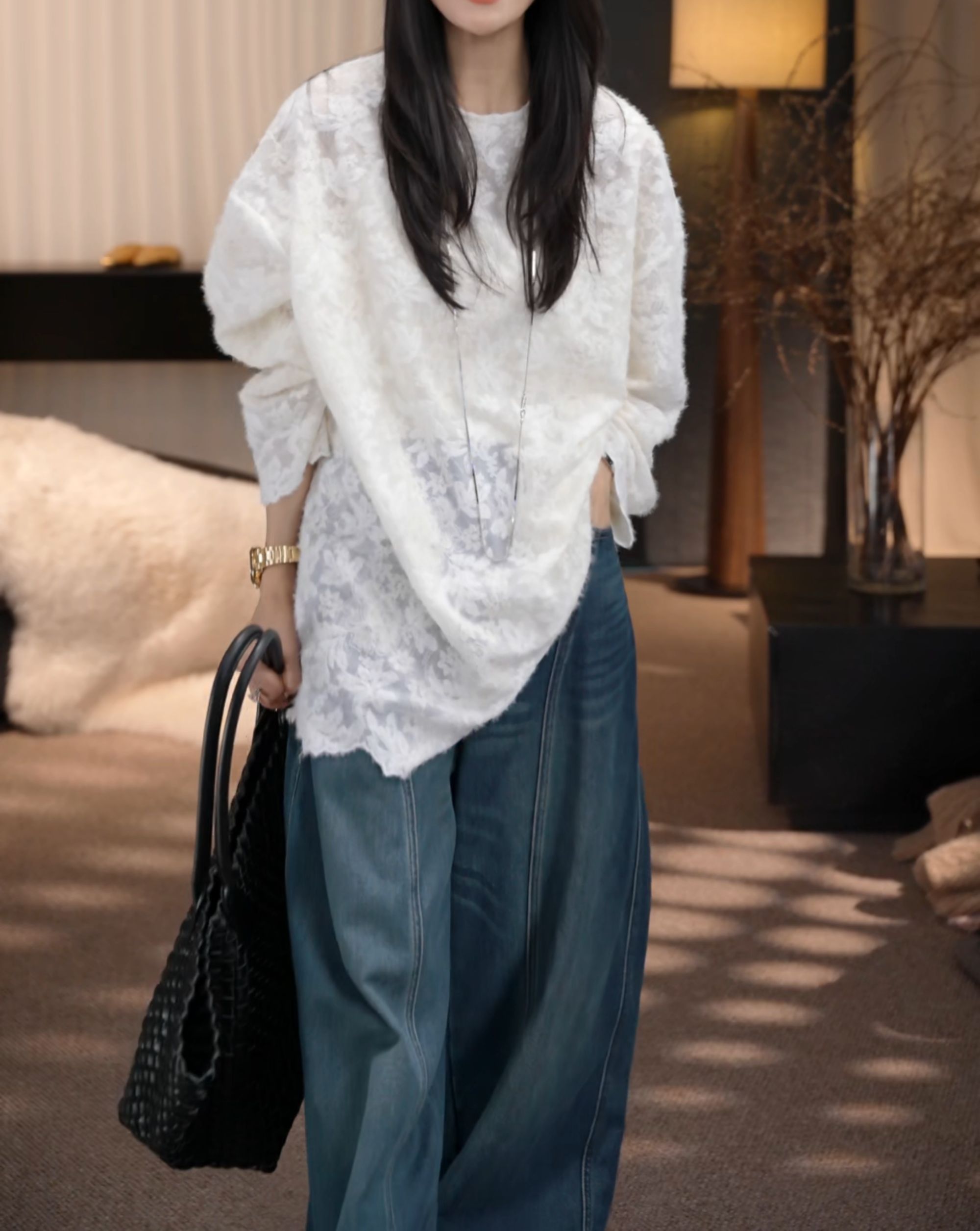卢尚圆领蕾丝上衣0251209