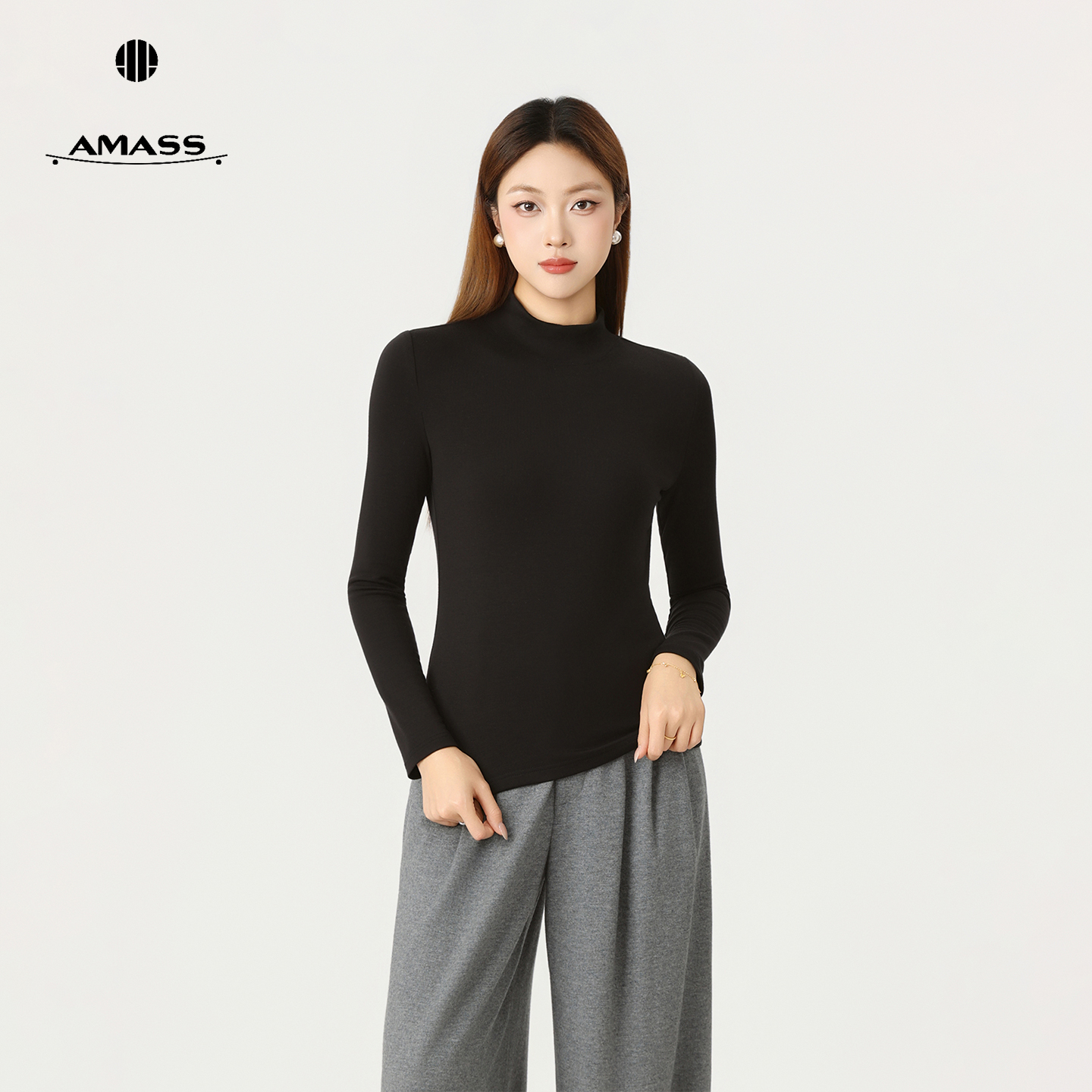 AMASS/阿玛施秋冬气质打底衫女内搭洋气半高领保暖长袖T恤5300976