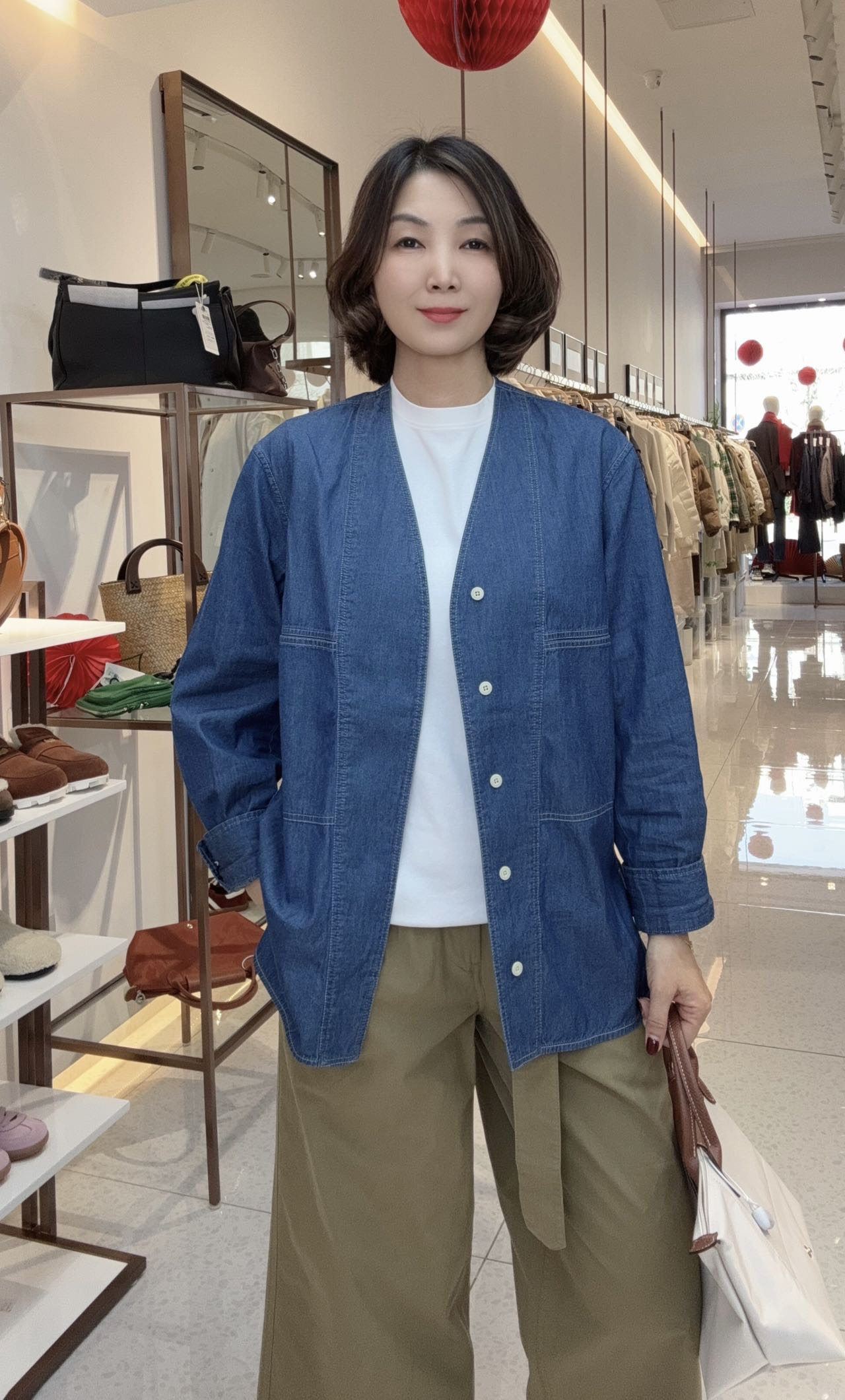 V领 国风牛仔长袖衬衫