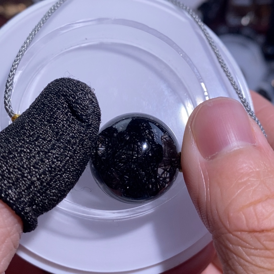 沛***霖未镶嵌手链水晶黑发晶21.6mm毕业级单珠全透体满发蕾丝