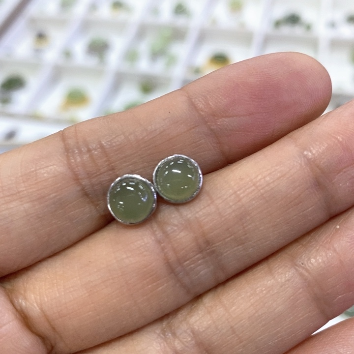 和田玉银S925镶嵌耳饰