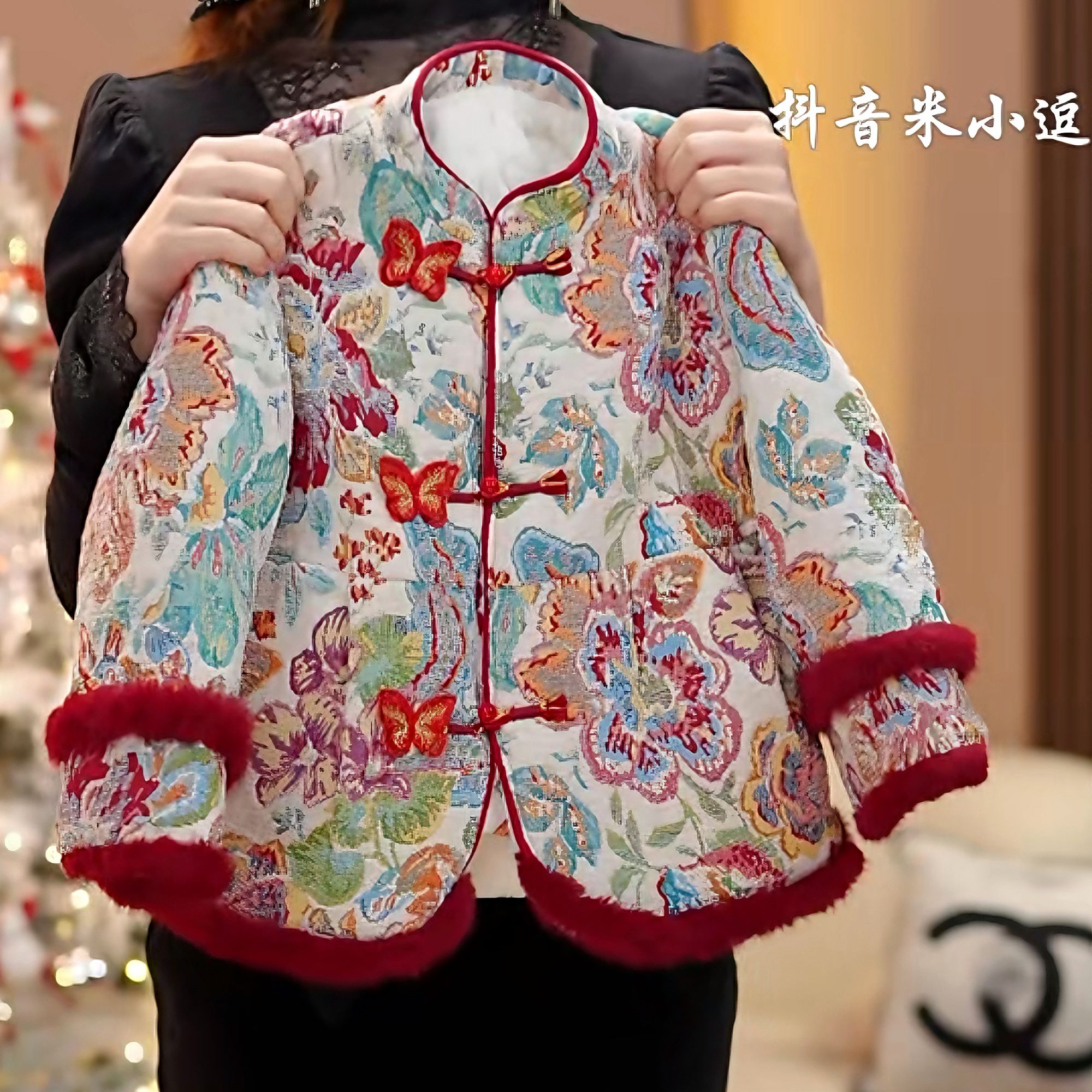 米小逗YT2025冬季新款年服中国风加绒女童国风印花外套潮酷DM0012