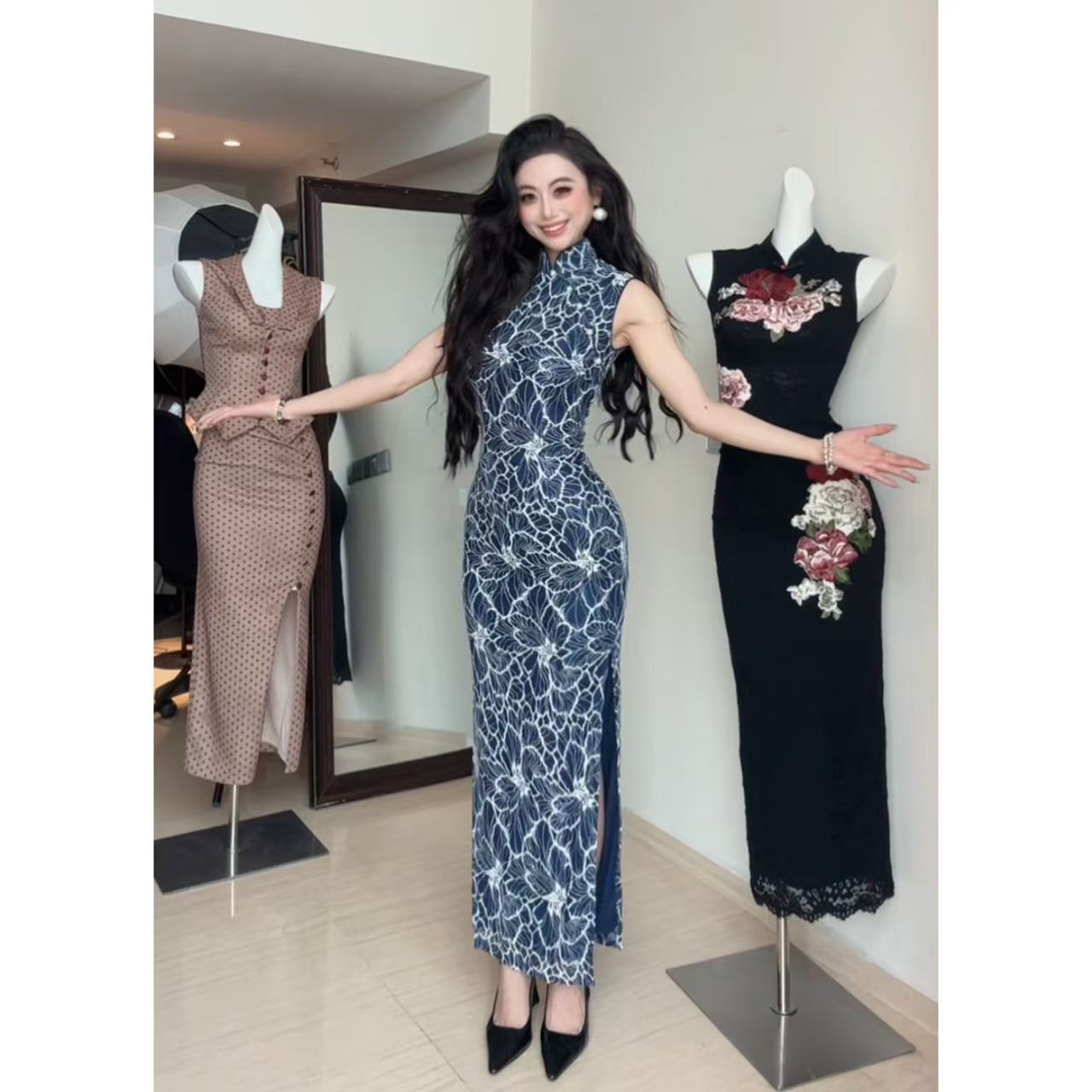 原创自制【玉瓷】静奢蕾丝肌理国风新中式复古优雅修身气质旗袍