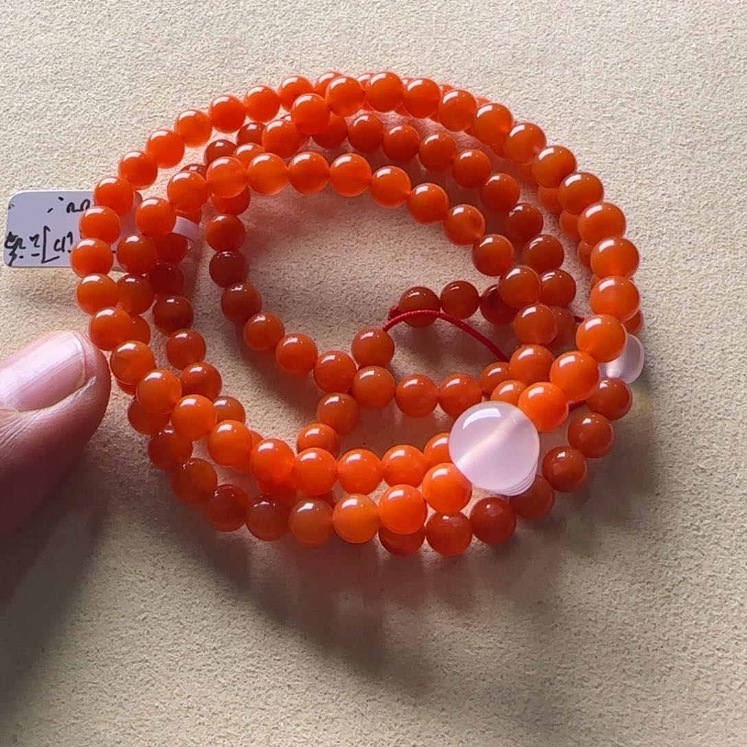 南红玛瑙手链未镶嵌5.8mm大黑洞柿子黄