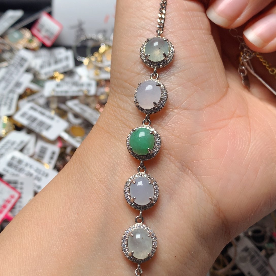 翡翠戒指银S925镶嵌天然翡翠手链