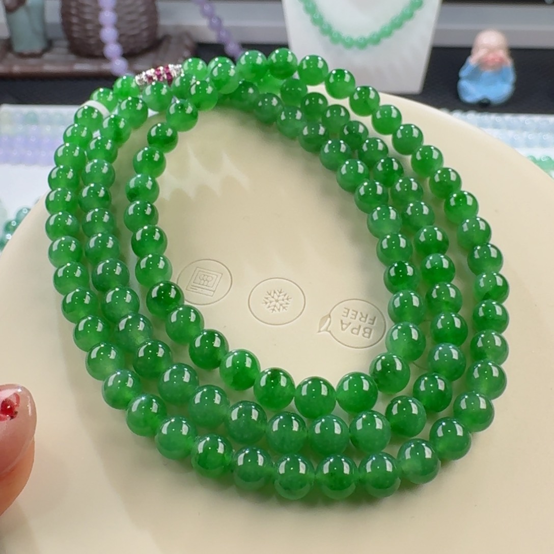 翡翠颈饰未镶嵌力推冰辣阳绿长串5.5-6mm