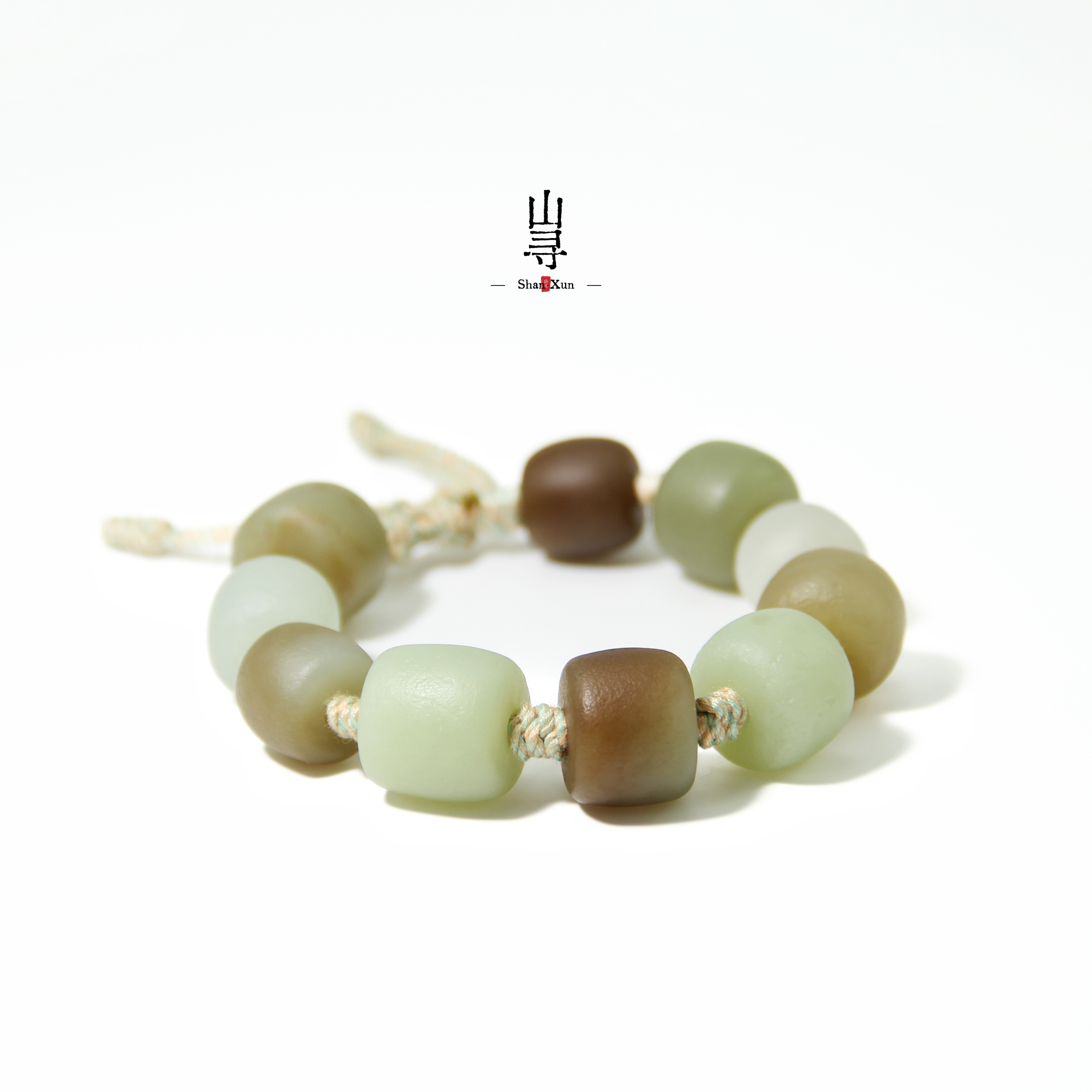 天然新疆和田玉若羌糖白手工朴拙桶珠手绳15mm+（多样性发其一）