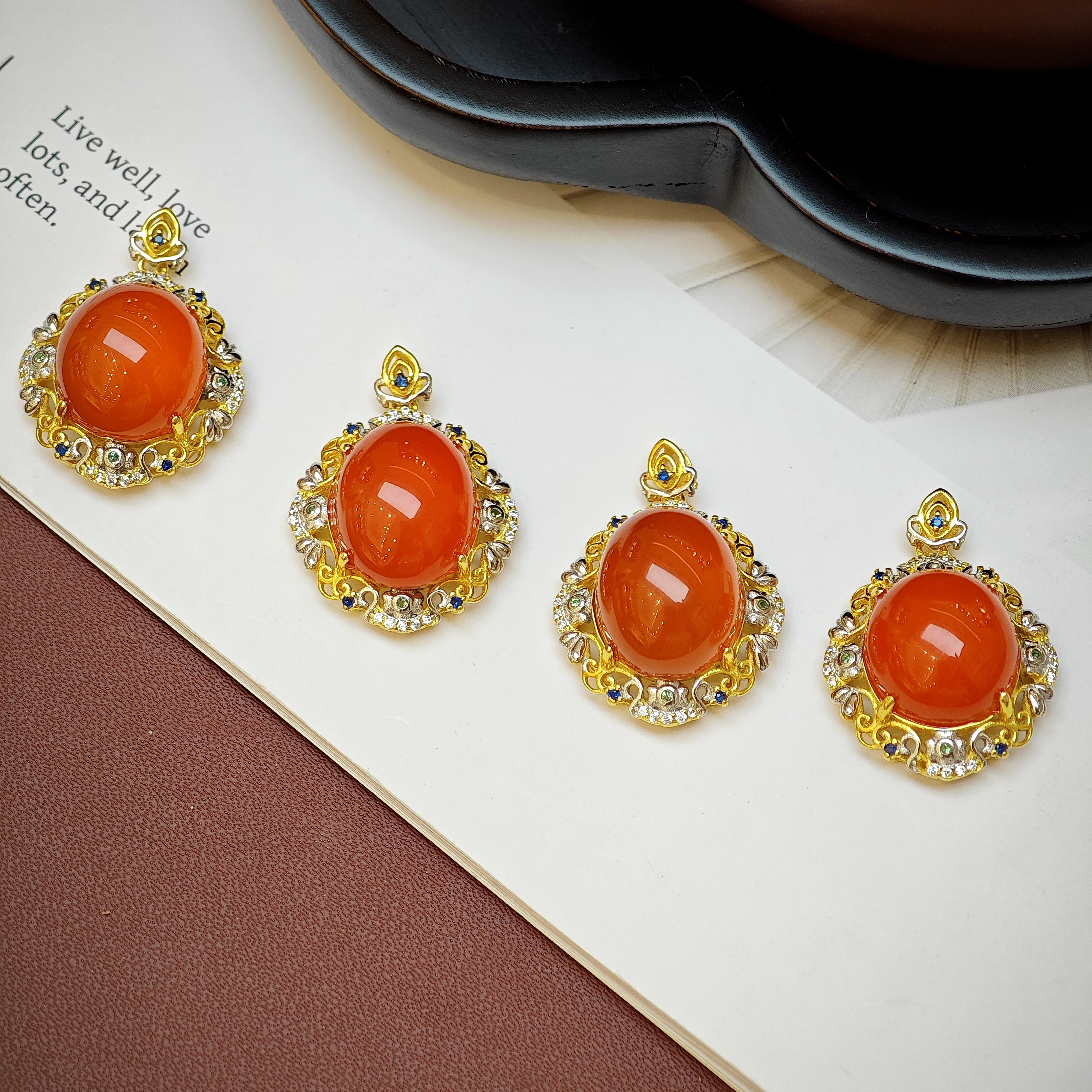 S925银南红吊坠时尚大方奢华多样性发货一件