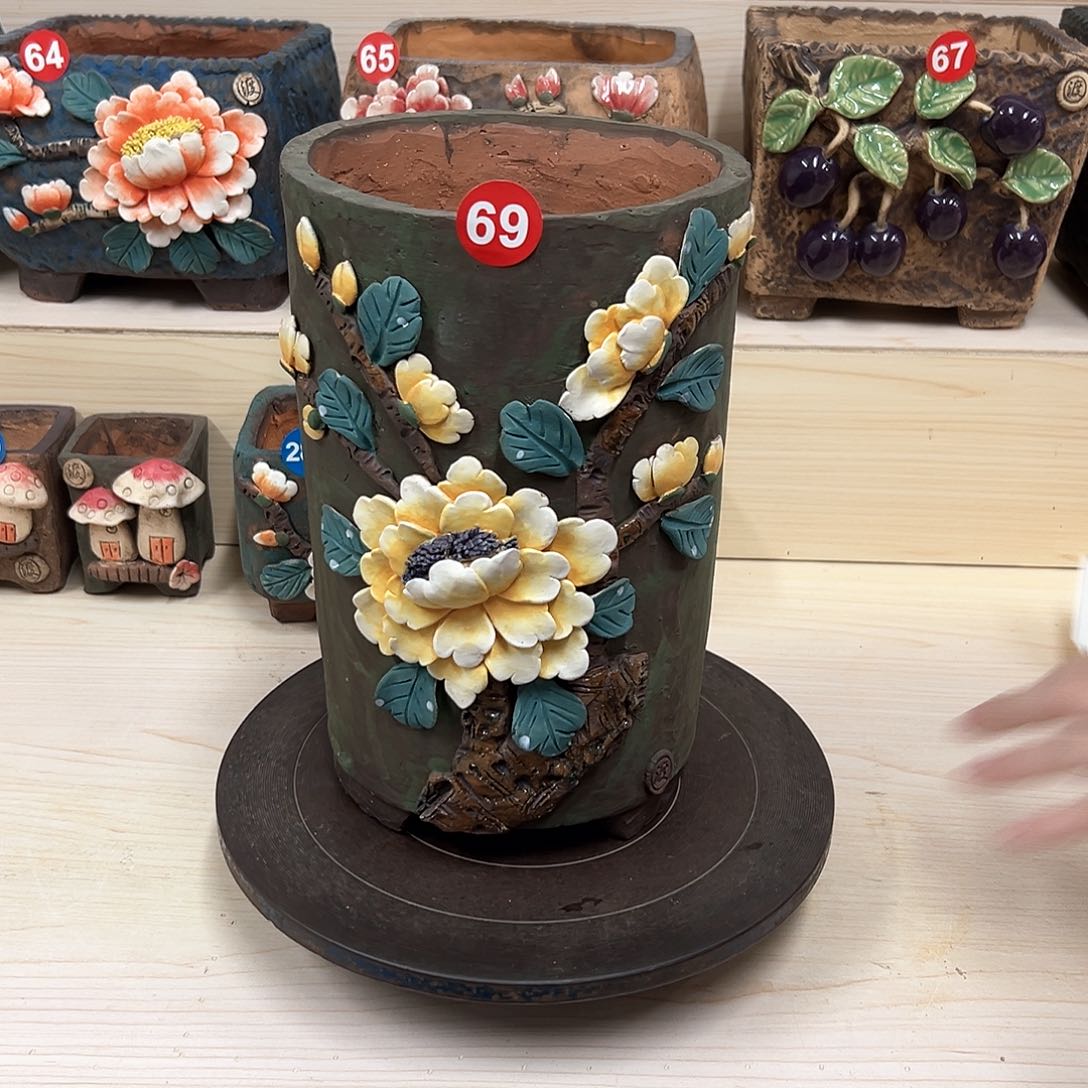 紫砂花盆69号内口 15.5外高26