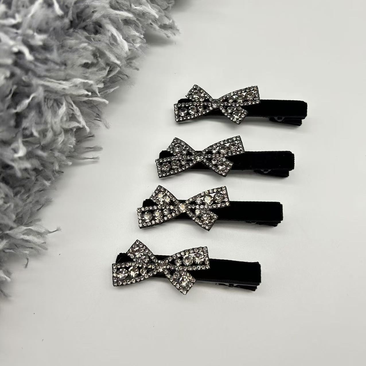 黑色丝绒亮钻发夹侧边夹鸭嘴夹