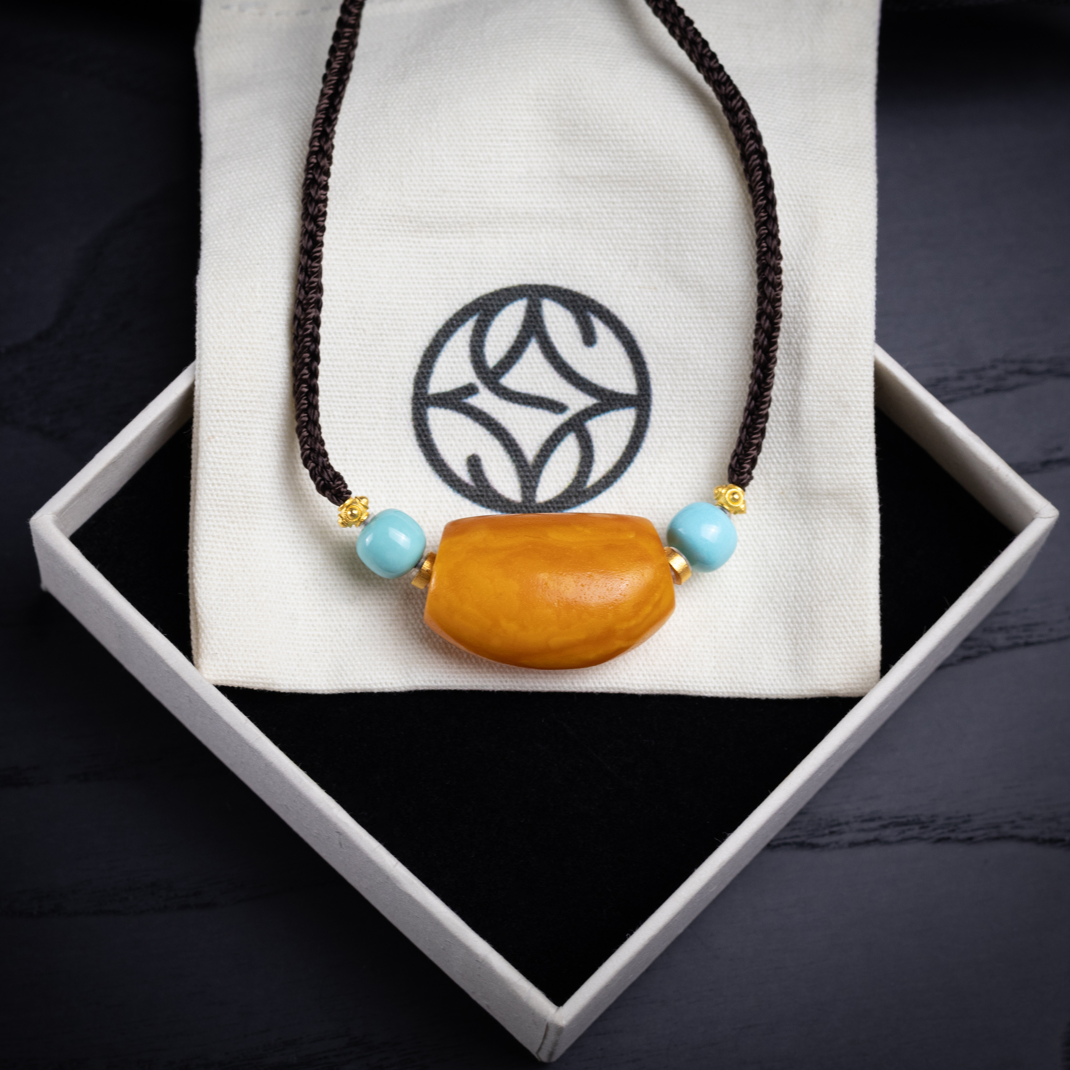 禾奕天然原矿蜜蜡马蹄锁骨链经典手工编绳原创设计国风复古新中式