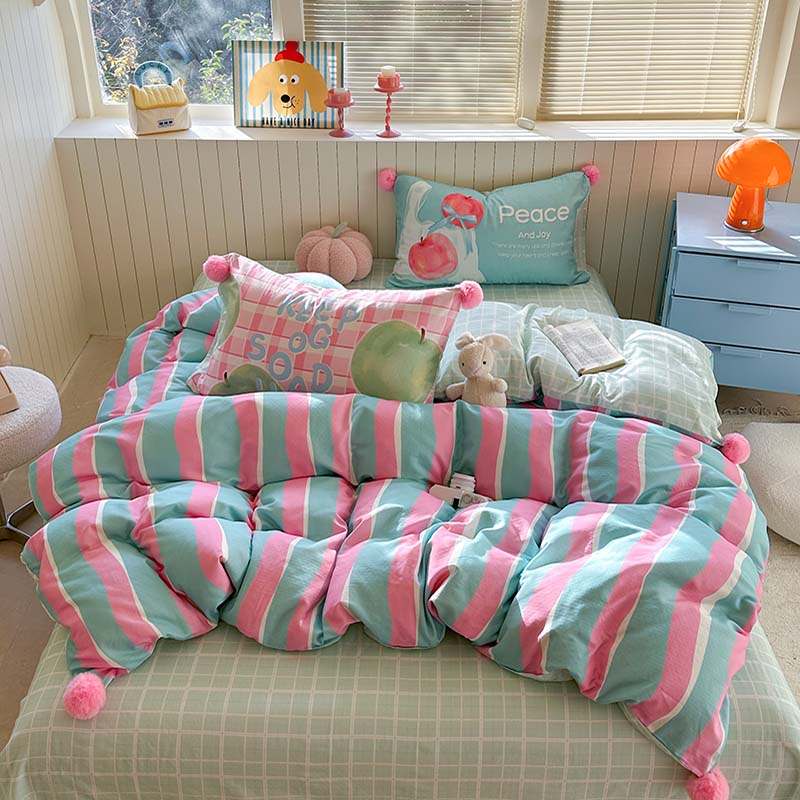 全棉双层纱花边四件套100纯棉皱皱纱少女心公主风小清新床上用品