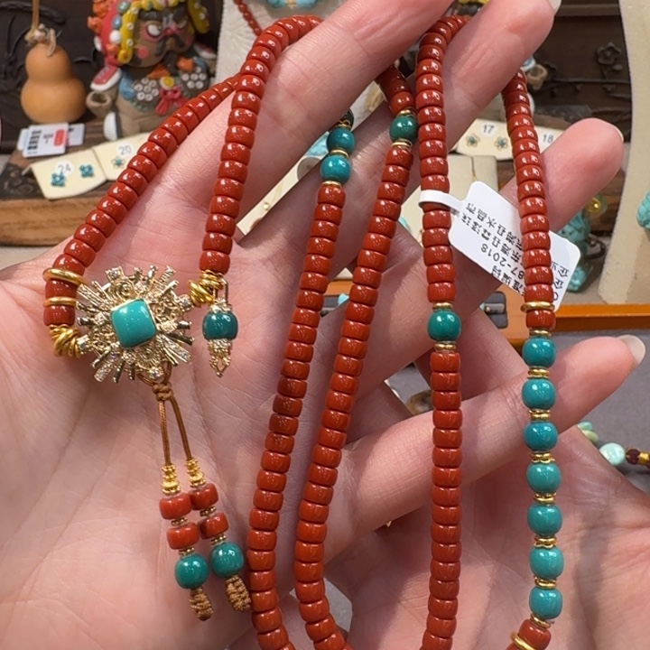 绿松石18K金镶嵌项链绿松石南红108