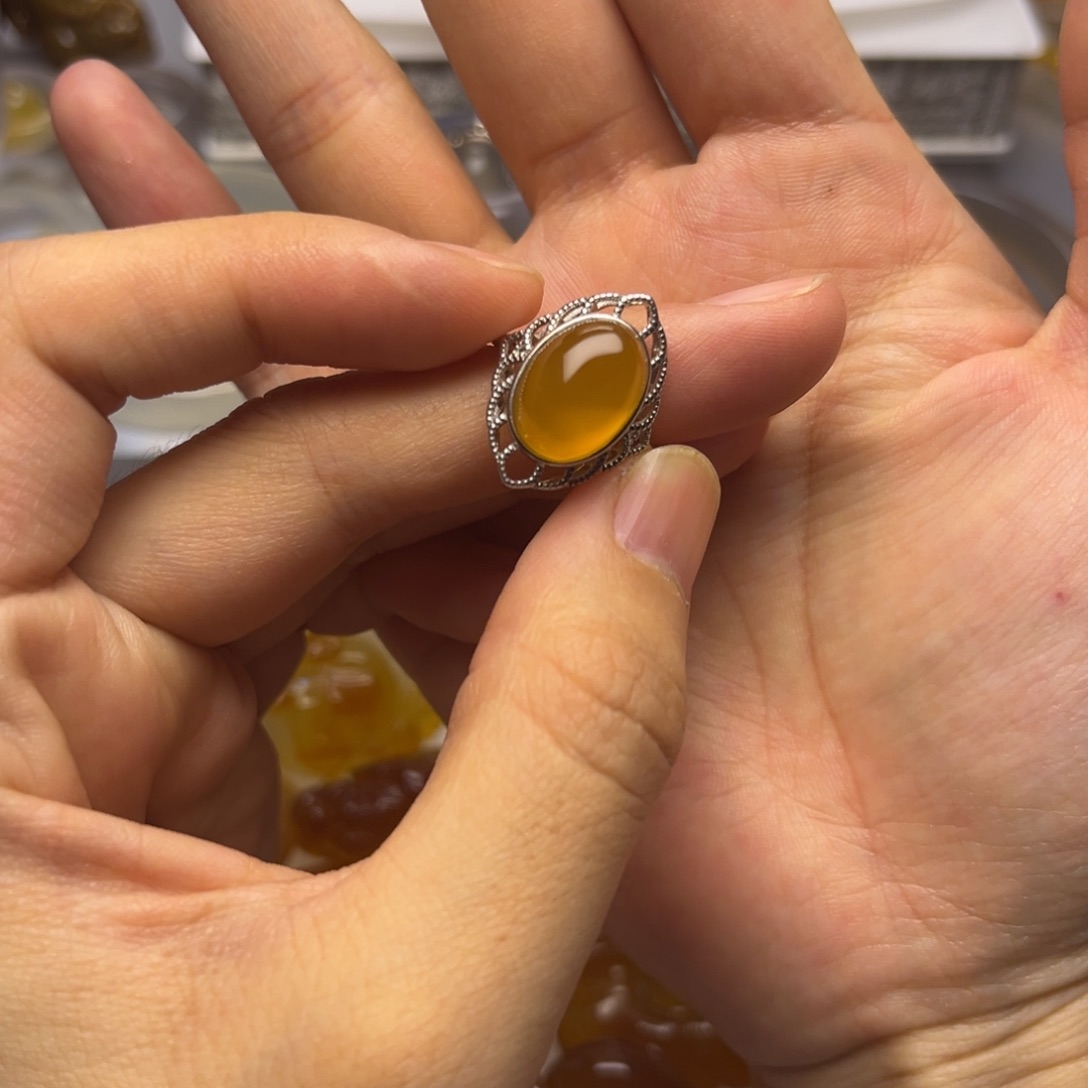 玛瑙/玉髓戒指银S925镶嵌