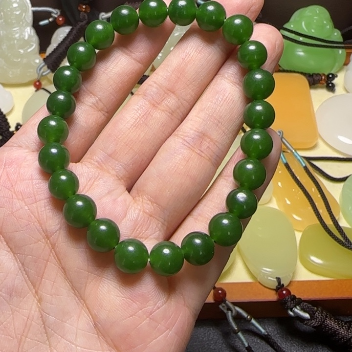 新疆老料精品菠菜绿手串吊坠配饰