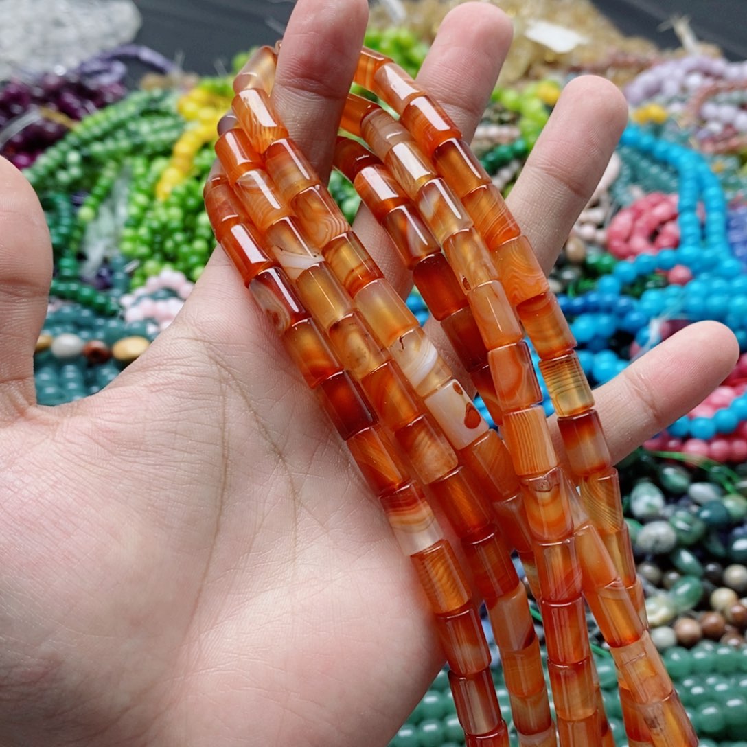 玛瑙/玉髓未镶嵌珠宝半成品一条天然12X8mm红玛瑙桶珠