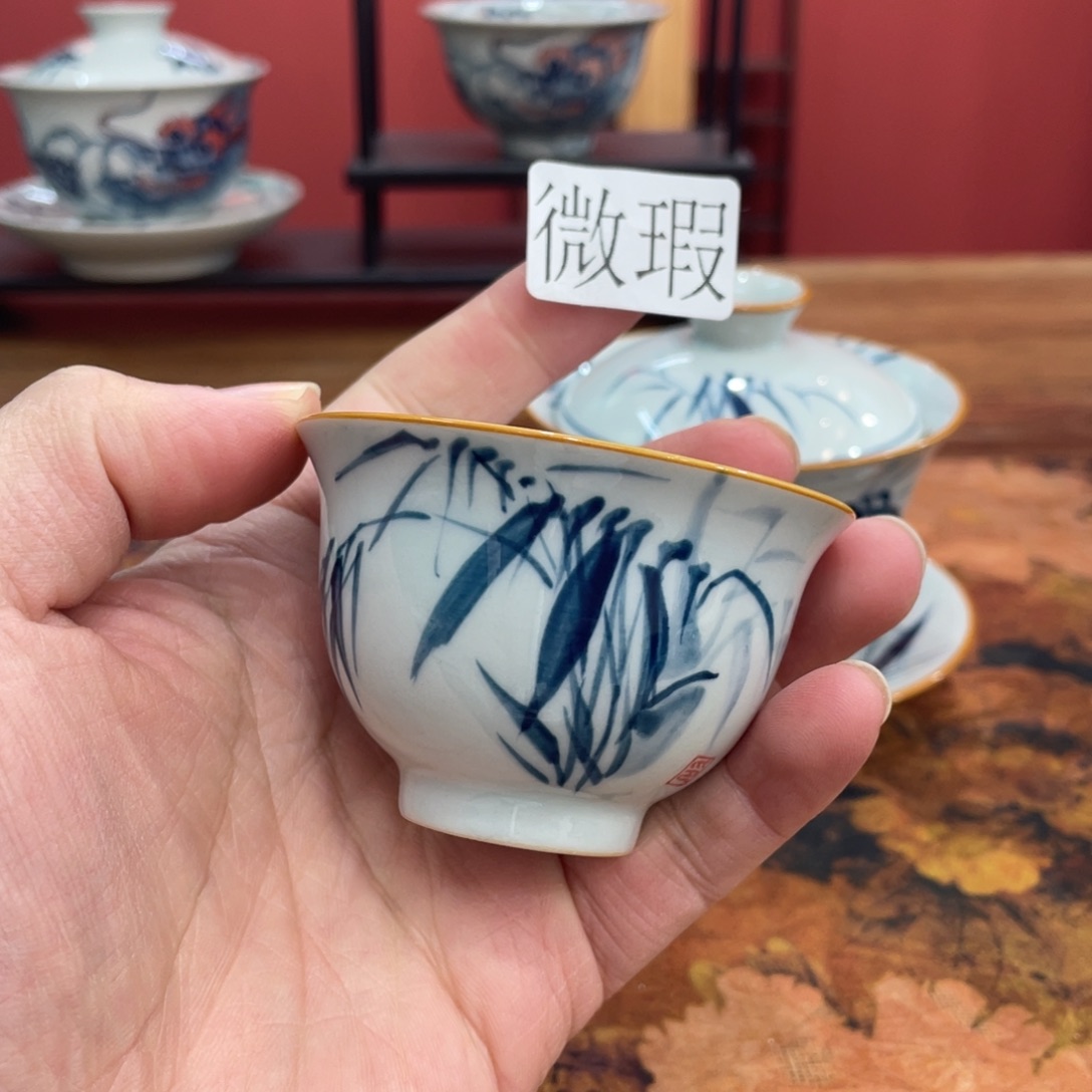 釉下手绘茶具微瑕